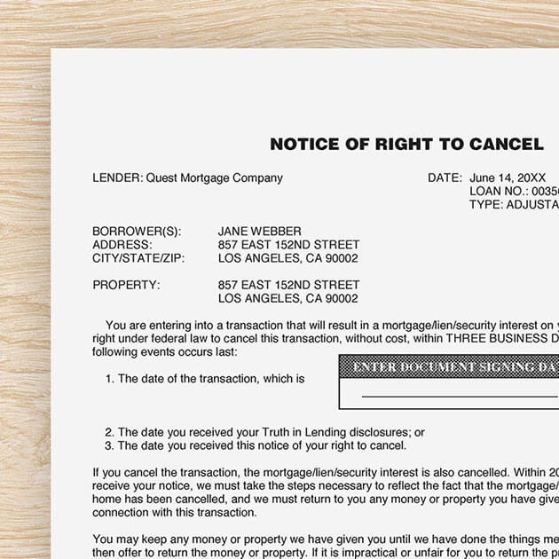 Notary Signing Agent Document FAQ: Notice of Right to Cancel